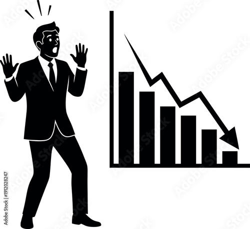 A businessman looking worried at a declining graph