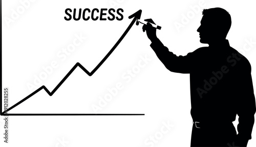 A man drawing a line graph representing success with an upward trend