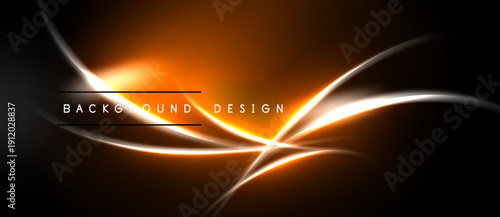 Abstract orange lines over black background. Bright glow creates dynamic visual effect. Text reads background design.