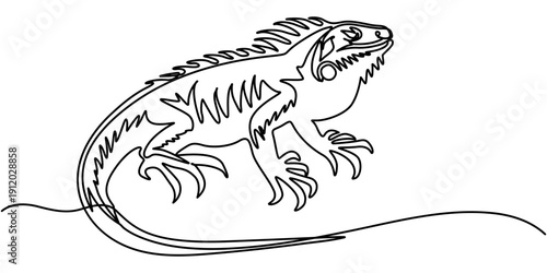One continuous line drawing of iguana, Exotic reptile animal for company logo identity or pet lover society. Vector outline illustration minimalism design on white background. 