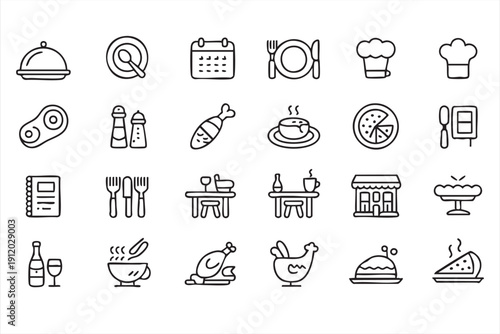 Editable restaurant icon set isolated in black