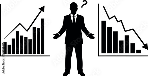 Businessman analyzing financial graphs with question mark