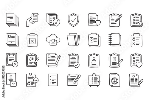 Document workflow outline icons with checklist and files