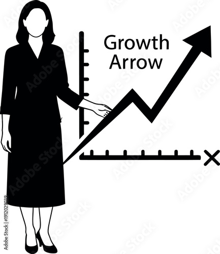 Businesswoman presenting growth chart with rising arrow
