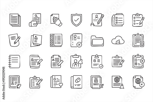 Paperwork management pictogram pack for office design