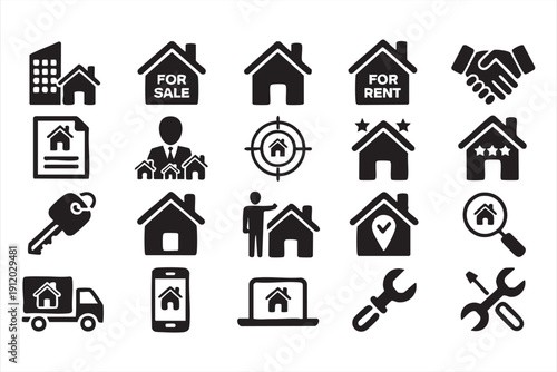 Home buying and renting outline graphics for business use