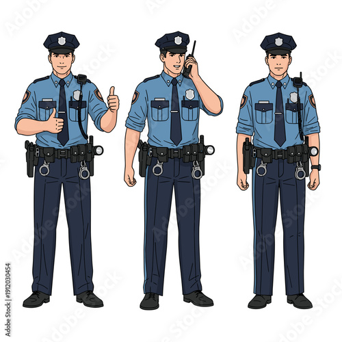Professional police officers in uniform illustration