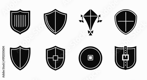 Detailed heraldic shield and crest vector shapes