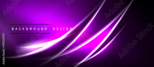 Dark purple background features bright neon lines. Abstract design creates dynamic visual effect. Modern aesthetic suitable for digital projects.