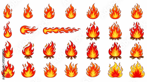 Collection of cartoon fire and flame illustrations