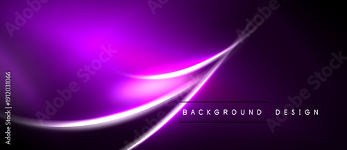 Purple abstract background. Smooth curves create dynamic light effect. Dark edges frame vibrant central area. Modern design element.