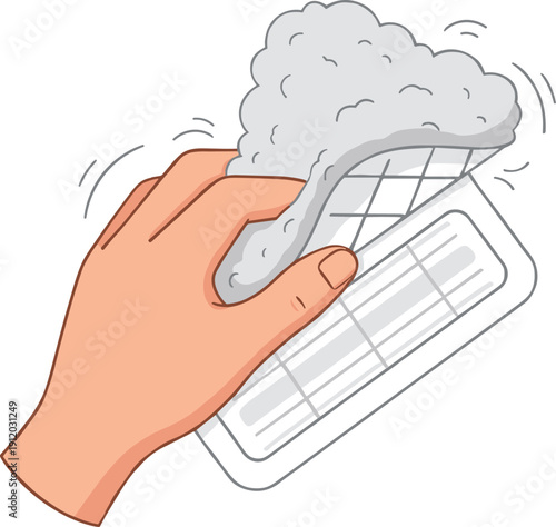 Close Up Illustration of a Hand Using a Sponge to Scrub and Clean a Surface for Housekeeping Services Domestic Hygiene and Sanitation Maintenance Designs