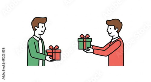 Two Men Exchanging Gift Boxes.