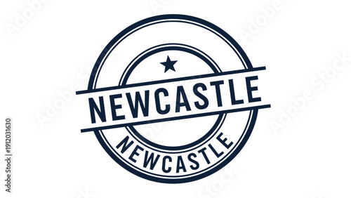Circular black stamp for the city of newcastle featuring a star and concentric rings for regional branding or memorabilia.