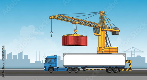 Truck with Container Being Loaded.