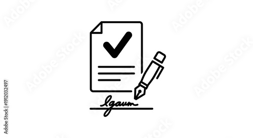 Document Approval with Signature and Pen Icon