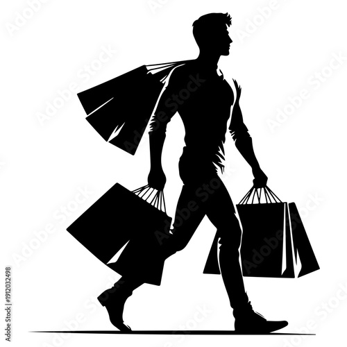 silhouette of a man with shopping bags vector