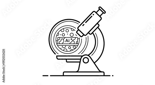 Microscope Examining AI Chip and Cells: Science, Research, Technology, Healthcare Concept