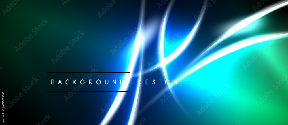 Naklejka premium Abstract background features vibrant blue, green gradients. Dynamic lines create modern, energetic visual effect. Text reads background design.