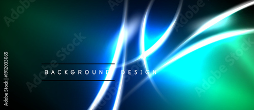 Abstract background features vibrant blue, green gradients. Dynamic lines create modern, energetic visual effect. Text reads background design.