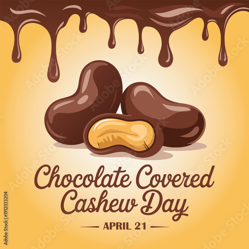 National Chocolate Covered Cashews Day. cashew chocolate vector illustration. chocolate covered cashew vector design. flat chocolate vector illustration.