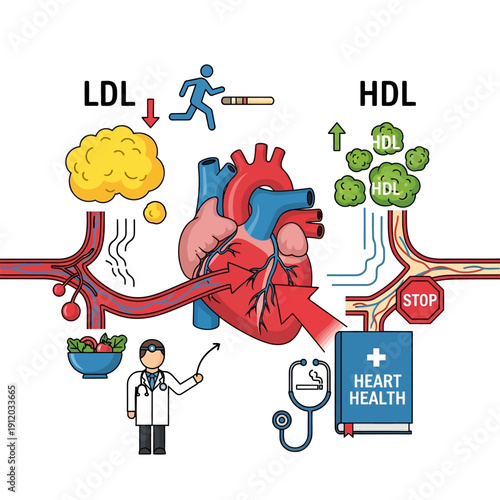 Cholesterol Balance: HDL vs LDL, Heart Health, Lifestyle Factors, Medical Concept