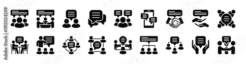 Opinion and insight of group people icon vector set. Contains discussion, comment, dialogue, communication, advice, conversation, chatting social media, conference, meeting - illustration