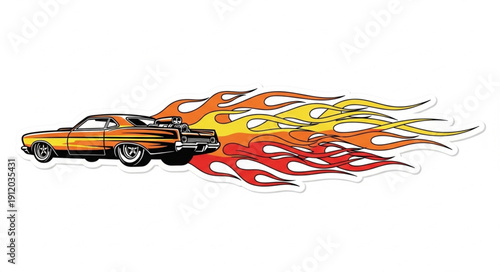 Vintage Car On Fire Illustration.