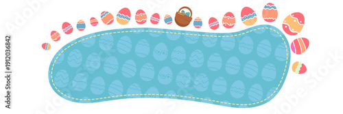 Blue Happy Easter day speech bubble with color eggs. Holy Easrter day banner, poster, social media post layout, quiz backdrop, square banner design template set. abstract blue shape with eggs