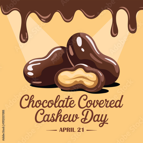 National Chocolate Covered Cashews Day. cashew chocolate vector illustration. chocolate covered cashew vector design. flat chocolate vector illustration.