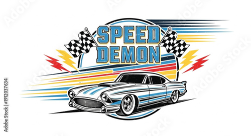 Vintage Car Racing Speed Demon Logo.