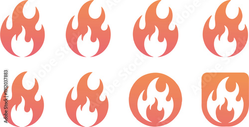 Fire Flame Icon Set – Bonfire, Blaze, Inferno and Campfire Silhouette Symbols Collection Vector