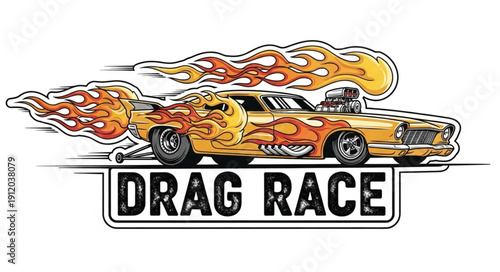 Vintage Drag Racing Car Illustration.