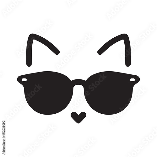 black cat with sunglass silhouette vector illustration