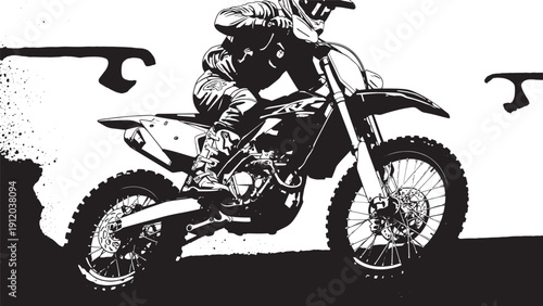 Action shot of a motocross rider speeding on a dirt bike outdoors.