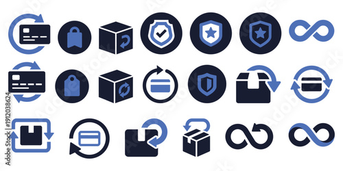 Blockchain security and smart contract vector icon set with crypto wallet, secure transaction, digital signature, decentralized network and infinity chain symbols for fintech design
