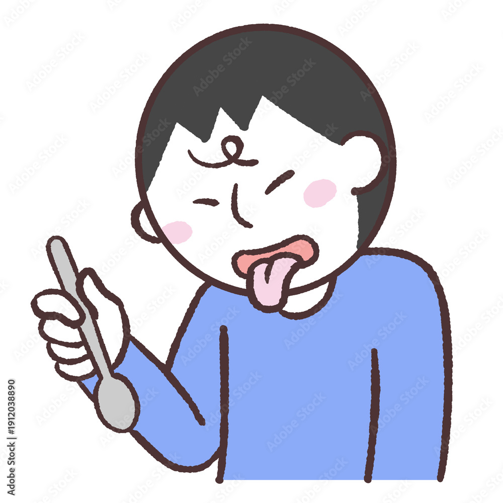 Fototapeta premium スプーンを持って舌を出す男性のイラスト