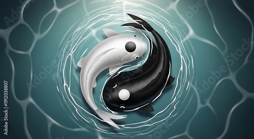 Wallpaper Mural Two koi fish forming a yin-yang symbol in water with ripple effects Torontodigital.ca