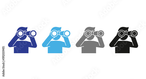 Visionary Perspective: A set of stylized figures gaze intently through binoculars, representing focused observation and exploration.