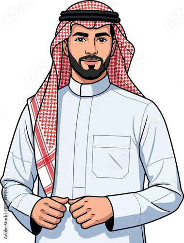 A young Arab man in traditional dress, isolated on a white background