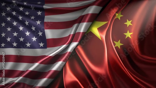 USA and China Waving Flags Side by Side, Concept of Trade War or Diplomacy