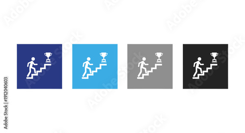 Journey to Victory: An illustrative scene depicts a figure ascending a staircase towards a triumphant cup, symbolizing ambition, perseverance, and goal attainment. 