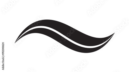 Black Wavy Ribbon Shape on White Background, Elegant Design Element