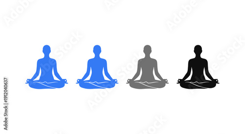 Serene Meditation Silhouette: A visual depiction of tranquility, showcasing silhouettes in various shades, each embodying the essence of inner peace and mindfulness.