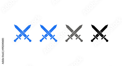 Crossed Swords: A minimalistic icon features two swords crossed, symbolizing conflict, valor, or strategic engagement. Representing themes of power, protection, and defense.