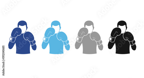 Boxer in action: Dynamic silhouettes of a boxer in various shades, representing power, strategy, and the grit of the ring. A powerful visualization for training and match.