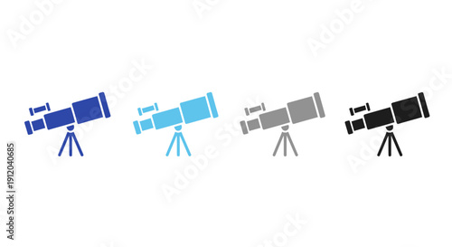 Telescopes of the Cosmos: A collection of sleek telescope illustrations in various shades, inviting exploration of the night sky's mysteries.