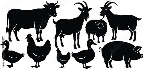 Farm animals silhouette illustration