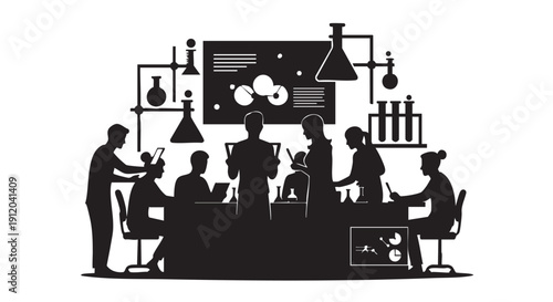 Scientific research team collaboration in laboratory with experiment equipment, data analysis and innovation for discovery, group of scientists working