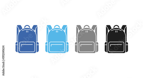 Backpack Variety: An array of stylized backpacks, each in a unique color palette, stands as symbols of readiness, travel, and personal style.
